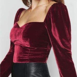 Reformation Monroe top in Chianti red maroon velvet